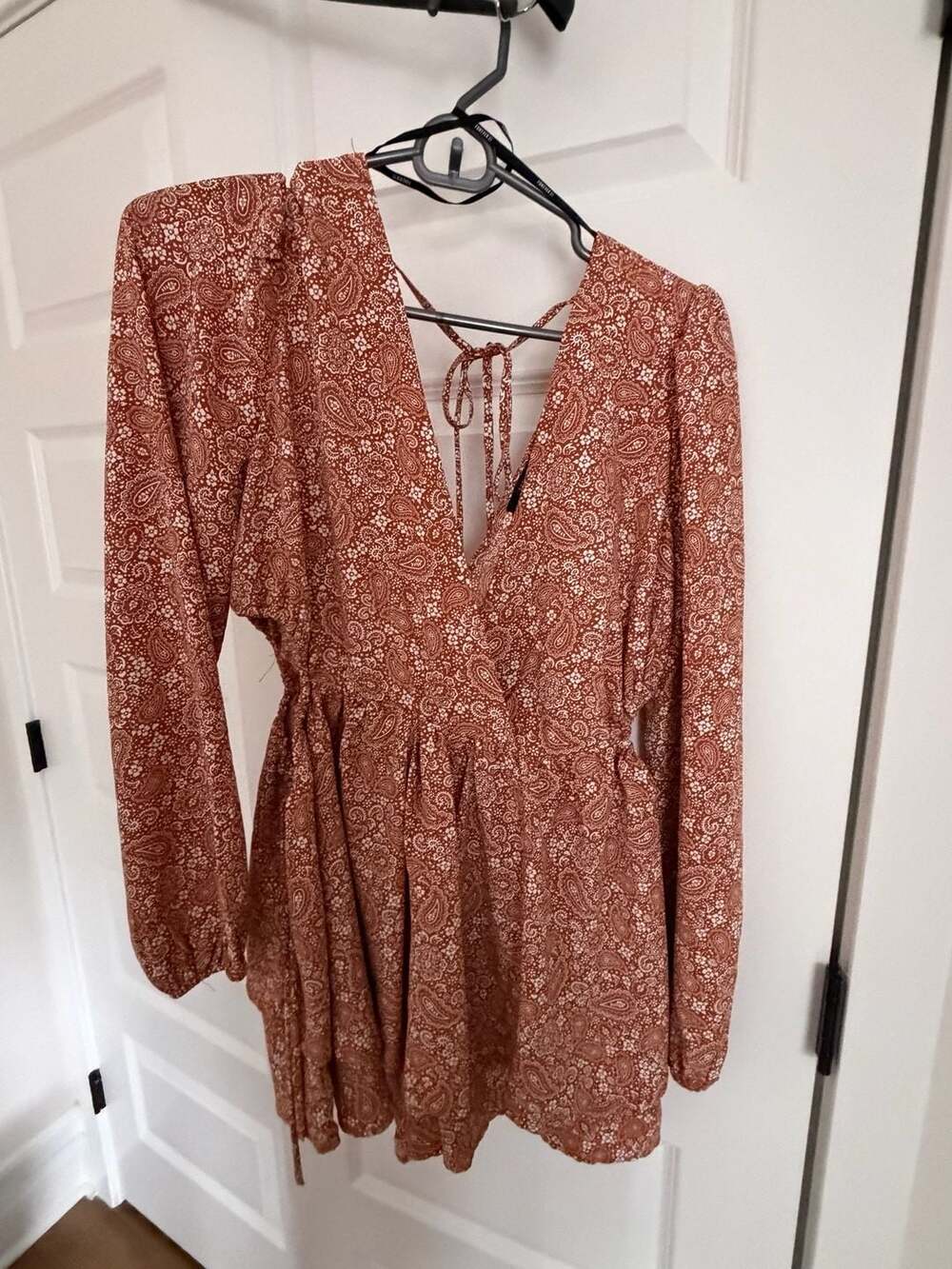 Forever 21 Paisley Romper Rust Long Sleeve V-Neck Open Back